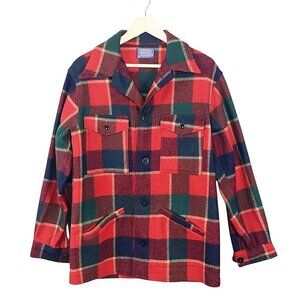Vintage Pendleton 100% Wool Red Black Plaid Coat | Size Medium